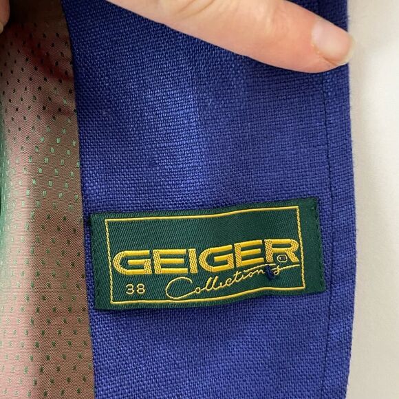Vintage Geiger Linen Satin Lined Indigo Blue jacket Medium #TT - Picture 10 of 14